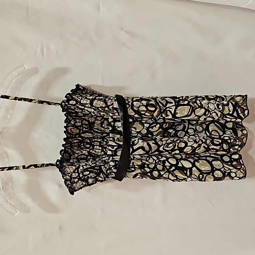 A. BYER, Abstract, Elastic Scrunch top, Adjustable straps, Tie waist, Sz L - Picture 8 of 12